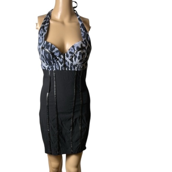 Vintage tie wrap halter corset dress,animal print,bustier,goth,bodycon,sexy - Picture 1 of 17